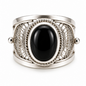 Amazigh Silver Ring – Black Onyx Openwork Lattice Statement Design