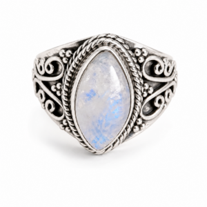 Amazigh Silver Ring – Drifa Moonstone Eye Filigree Design