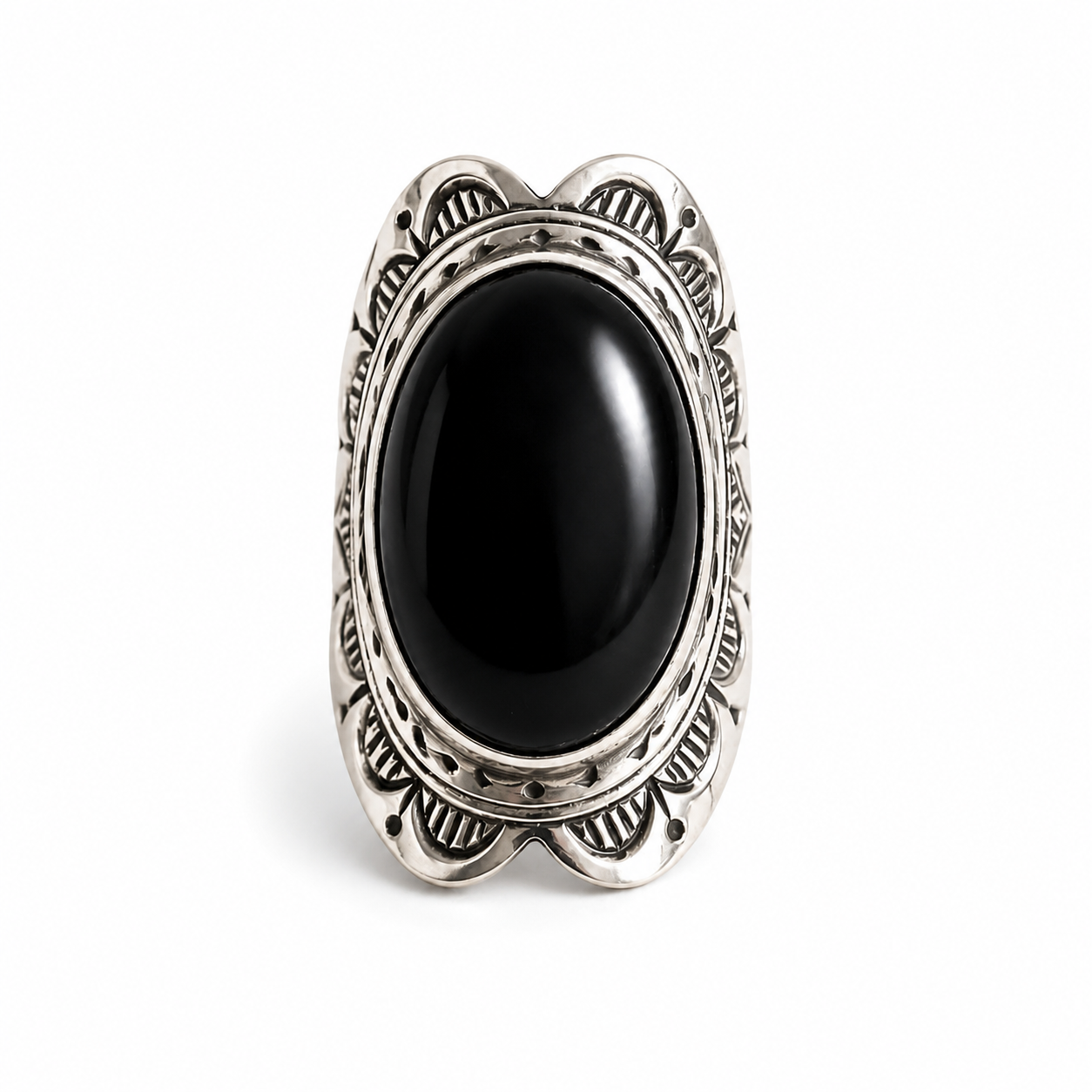 Amazigh Silver Ring – Tallast Black Onyx Tribal Design