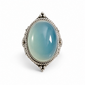 Amazigh Silver River Stone Ring – Berber Blue Chalcedony Statement Design