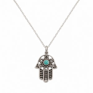 Amazigh Sterling Silver Hamsa Hand Necklace: Judaica Protection Gift