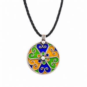 Amazigh Yaz Symbol Enamel Silver Pendant: Berber Kabyle Sterling Necklace