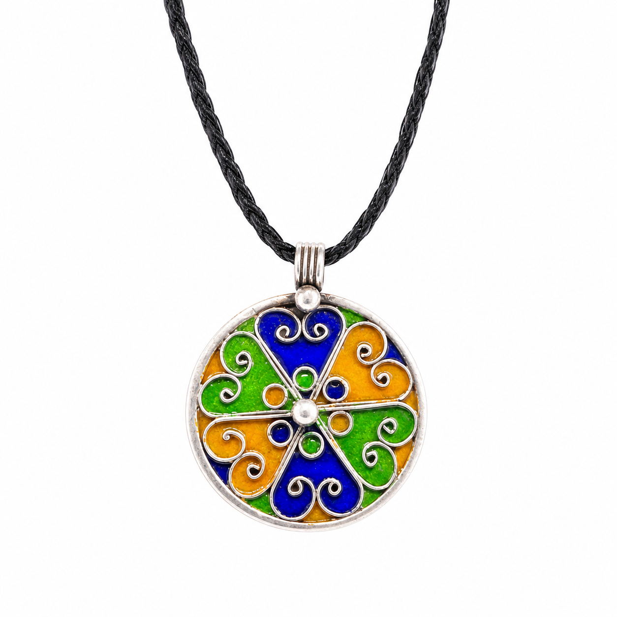 Amazigh Yaz Symbol Enamel Silver Pendant: Berber Kabyle Sterling Necklace
