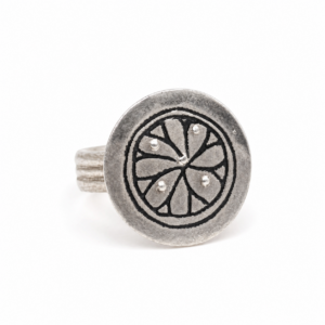 Antique Berber Silver Niello Flower Ring, Tribal Jewelry Size 9 US