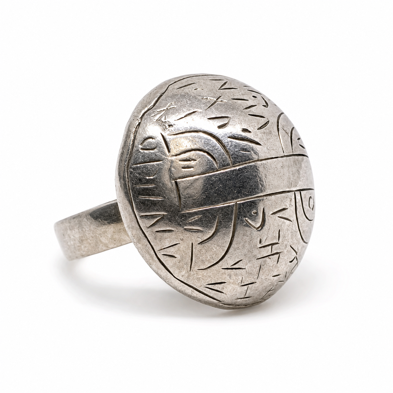 Antique Berber Silver Yaz Amazigh Symbol Tuareg Ring, Ethnic Tribal Jewelry
