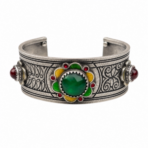 Antique Silver Enamel Berber Bracelet: Boho Cuff