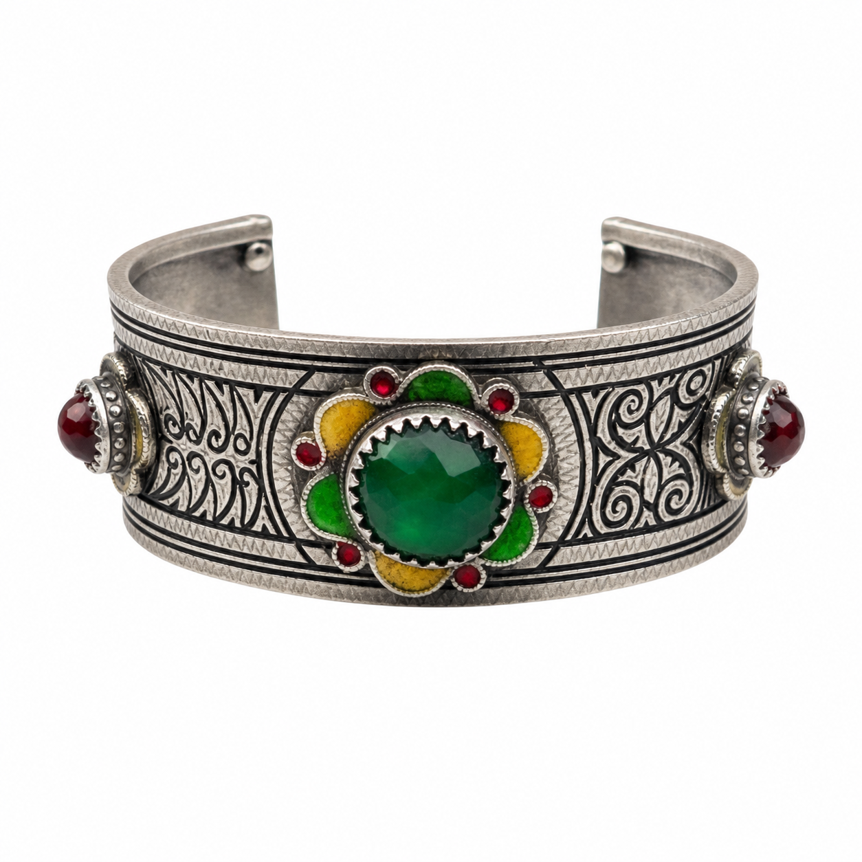 Antique Silver Enamel Berber Bracelet: Boho Cuff