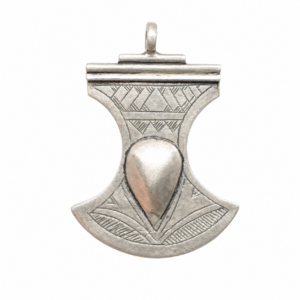 Antique Tuareg Cross Pendant: Silver Ebony African Amulet Pendant Necklace
