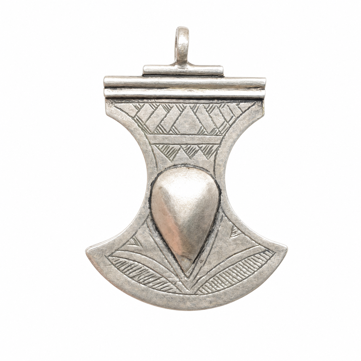 Antique Tuareg Cross Pendant: Silver Ebony African Amulet Pendant Necklace
