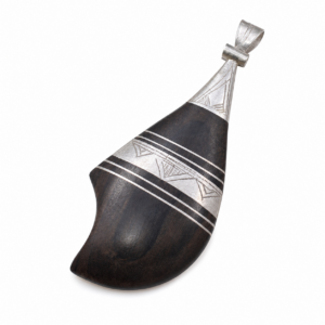 Antique Tuareg Ebony Pendant: Sterling Silver Inlay, African Amulet