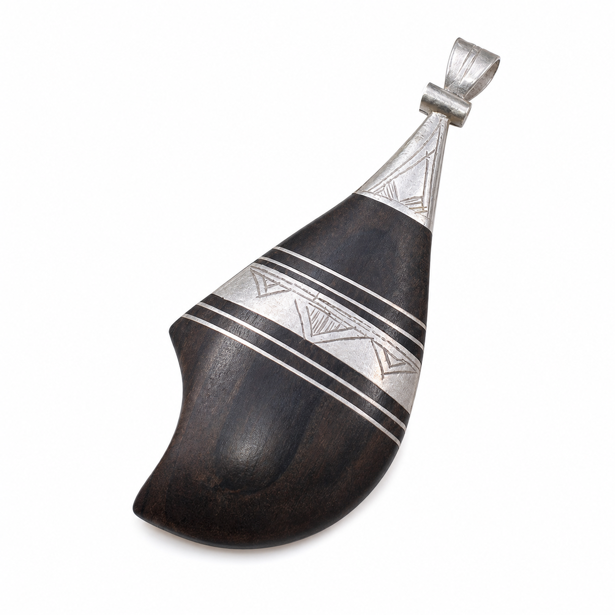 Antique Tuareg Ebony Pendant: Sterling Silver Inlay, African Amulet