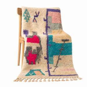 Azilal Rug – Color Block Wool Rug – Handmade Berber Abstract Carpet – 8×5 Modern Boho Area Rug – One of a Kind Rug