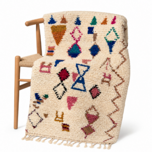 Azilal Rug – Ivory Colorful Symbol Wool Rug – Handmade Tribal Rug – Playful Boho Area Rug – Berber Carpet Gift – Multiple Sizes