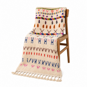 Azilal Rug – Ivory Multicolor Tribal Wool Rug – Handmade Stripe Symbol Rug – Colorful Area Rug – Berber Carpet – Multiple Sizes