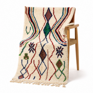 Azilal Rug – Ivory Multicolor Wool Rug – Handmade Tribal Rug – Boho Area Rug Colorful – Zemmour Berber Carpet – Multiple Sizes