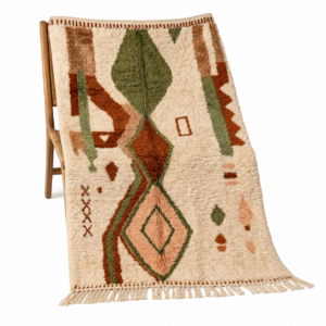 Azilal Rug – Ivory Sage Green Blush Wool Rug – Handmade Tribal Diamond Rug – Soft Boho Area Rug – Berber Carpet – Multiple Sizes
