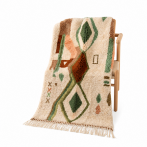 Azilal Rug – Ivory Sage Green Terracotta Wool Rug – Handmade Diamond Tribal Rug – Boho Area Rug – Berber Carpet – Multiple Sizes