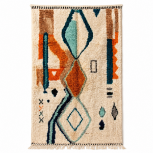 Azilal Rug – Multicolor Ivory Wool Rug – Handmade Tribal Rug – Colorful Boho Area Rug – Berber Carpet – Multiple Sizes