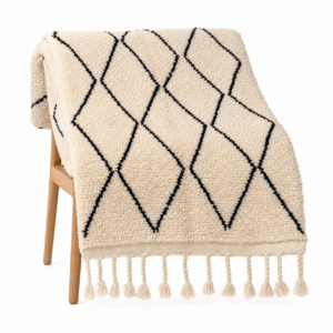 Beni Ourain Rug – Fluffy Ivory Black Wool Rug – Large Diamond Rug – Handmade Berber Carpet – Boho Area Rug – Multiple Sizes