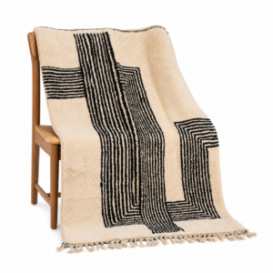 Beni Ourain Rug – Ivory Black Wool Rug – Handmade Geometric Rug – Modern Area Rug – Graphic Berber Carpet – Multiple Sizes