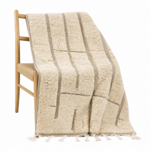 Beni Ourain Rug – Ivory Grey Wool Rug – Handmade Striped Rug – Japandi Area Rug – Minimalist Berber Carpet – Multiple Sizes