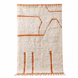 Beni Ourain Rug – Ivory Orange Wool Rug – Handmade Abstract Rug – Fluffy Boho Area Rug – Terracotta Berber Carpet – Multiple Sizes