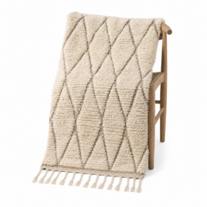 Beni Ourain Rug – Shaggy Ivory Taupe Wool Rug – Handmade Diamond Rug – Fluffy Neutral Berber Carpet – Boho Area Rug – Multiple Sizes