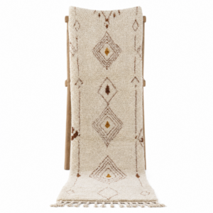 Beni Ourain Runner Rug, Berber Hallway Carpet, Cream and Brown Tribal Shag, Modern Minimalist Entryway Decor, Custom Size