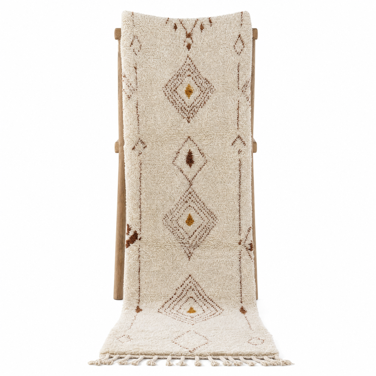 Beni Ourain Runner Rug, Berber Hallway Carpet, Cream and Brown Tribal Shag, Modern Minimalist Entryway Decor, Custom Size