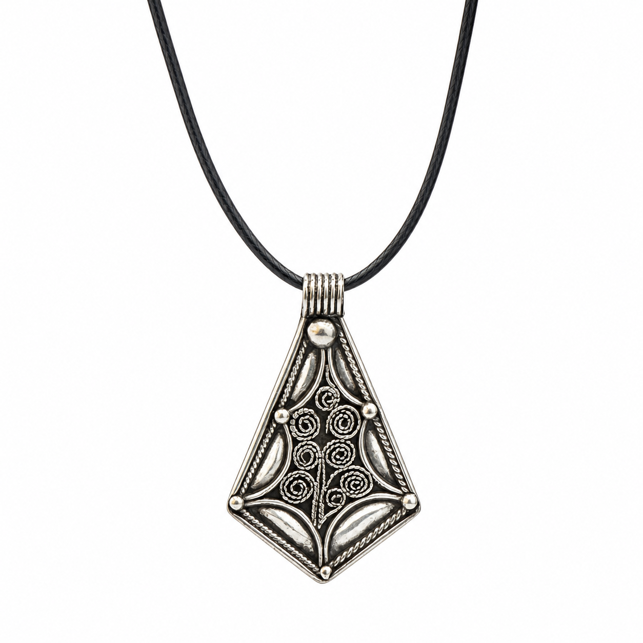 Berber Amulet Sterling Silver Pendant Necklace: Tuareg Cross African Spiral Boho Gypsy Boho