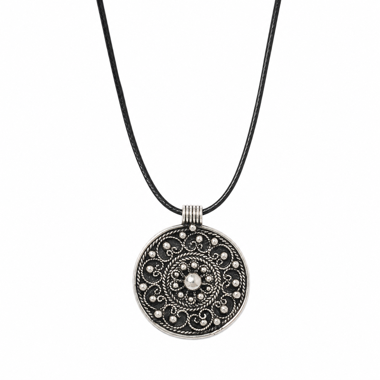 Berber Amulet Sterling Silver Pendant Necklace: Tuareg Cross Spiral Balls