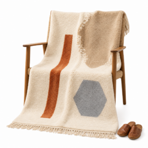 Berber Authentic Beni Ourain Rug, Abstract Rust Beige Wool Carpet, Plush Shag Living Room Decor
