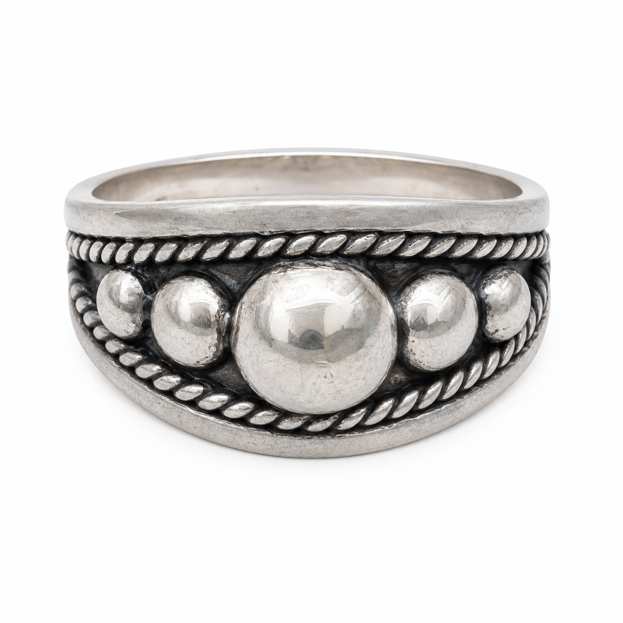 Berber Beaded Balls Band Sterling Silver Statement Ring: Handmade Tribal Ethnic Traditional Vintage