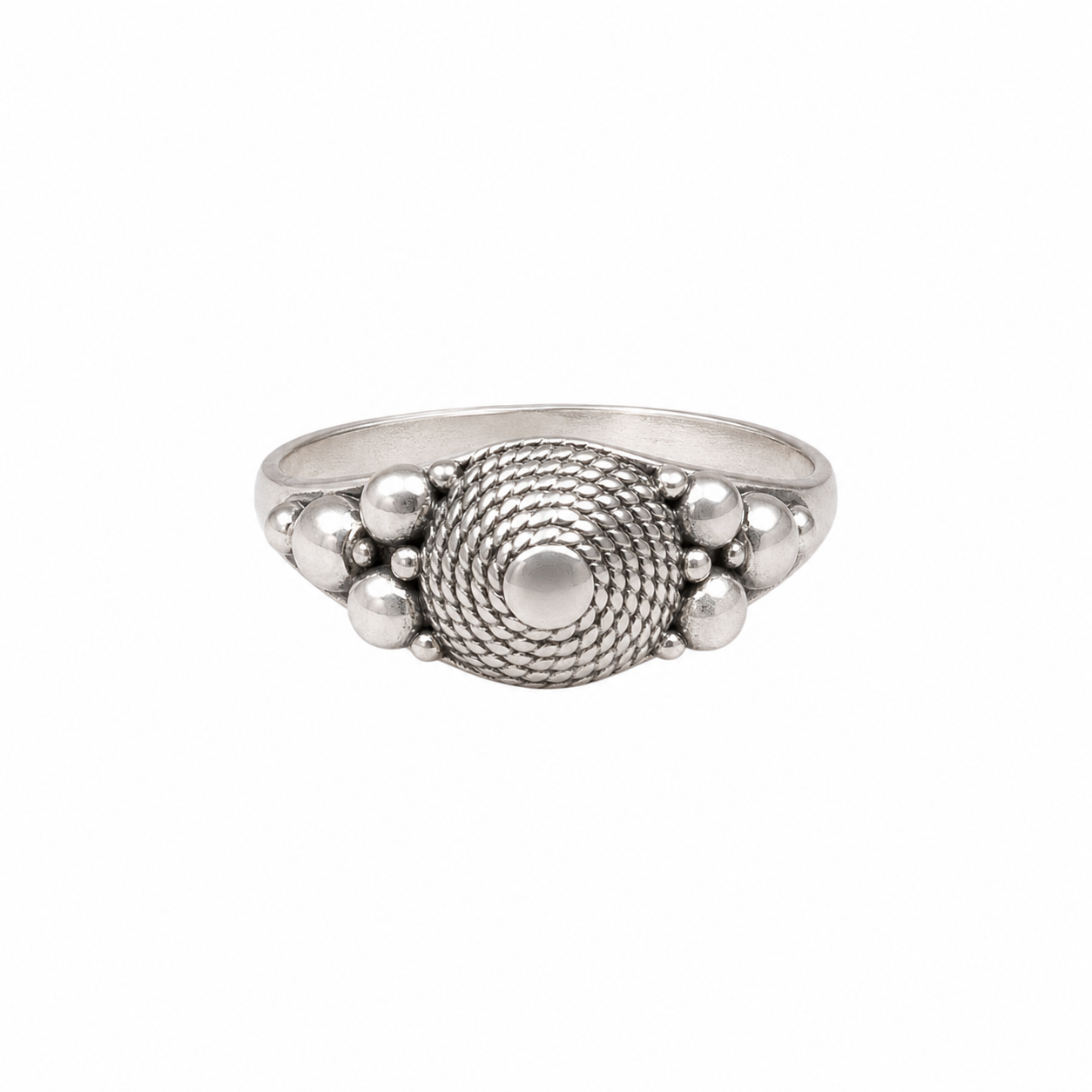 Berber Beaded Balls Spiral Sterling Silver Ring: Handmade Tribal Ethnic Traditional Vintage Jewelry
