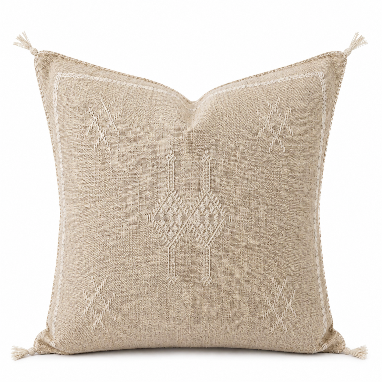 Berber Beige Cactus Silk Handmade Sabra Cushion Pillow