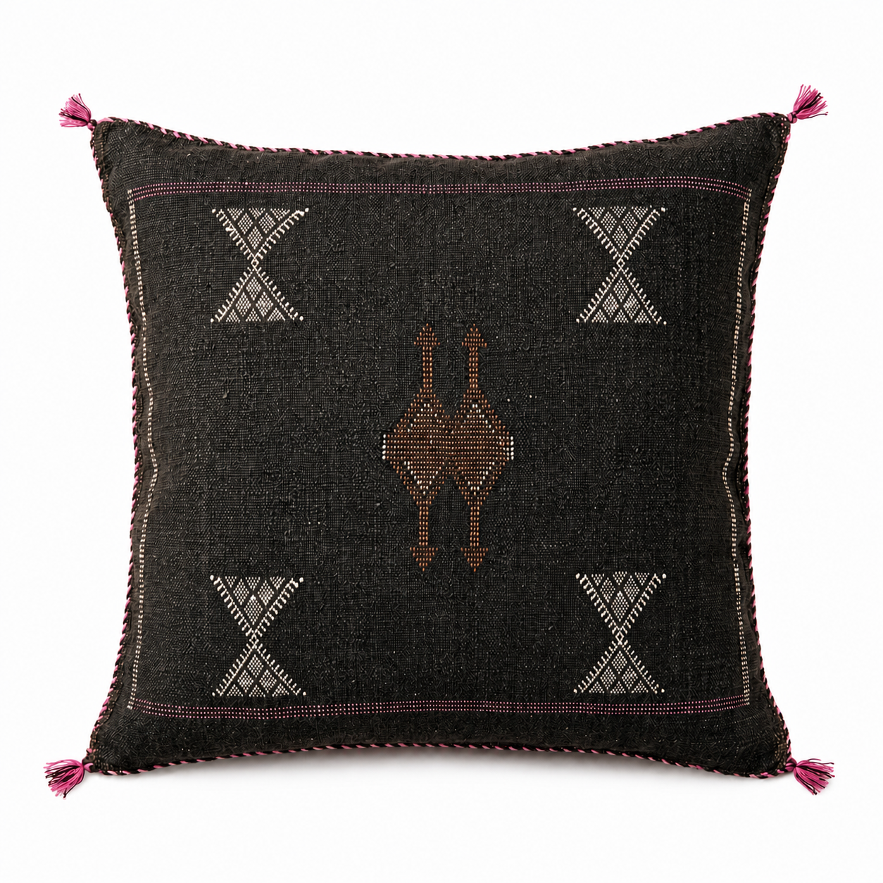 Berber Black Cactus Silk Handmade Sabra Cushion Pillow