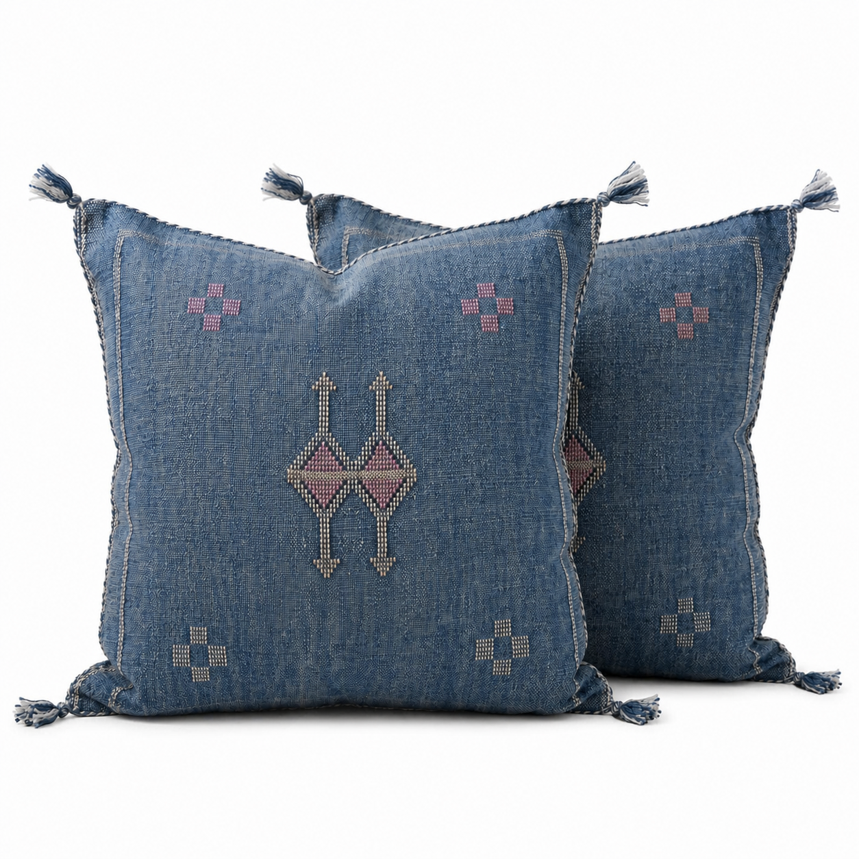 Berber Blue Cactus Silk Handmade Sabra Cushion Pillow