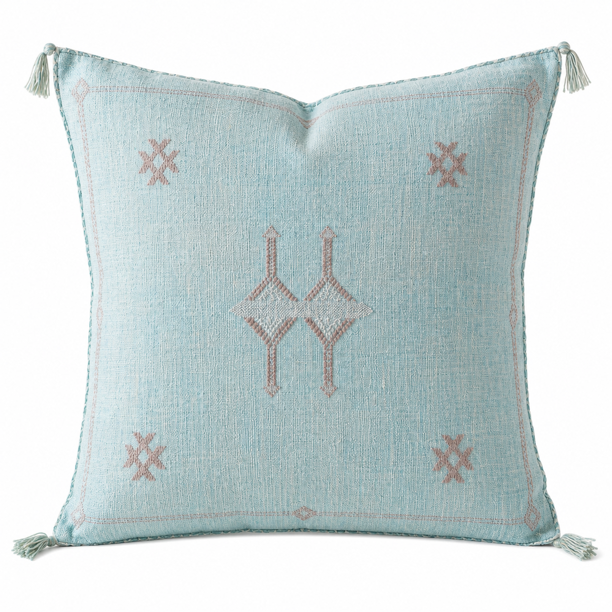 Berber Blue Sky Cactus Silk Handmade Sabra Pillow