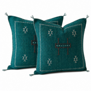 Berber Cactus Silk Peacock Blue Handmade Sabra Pillow