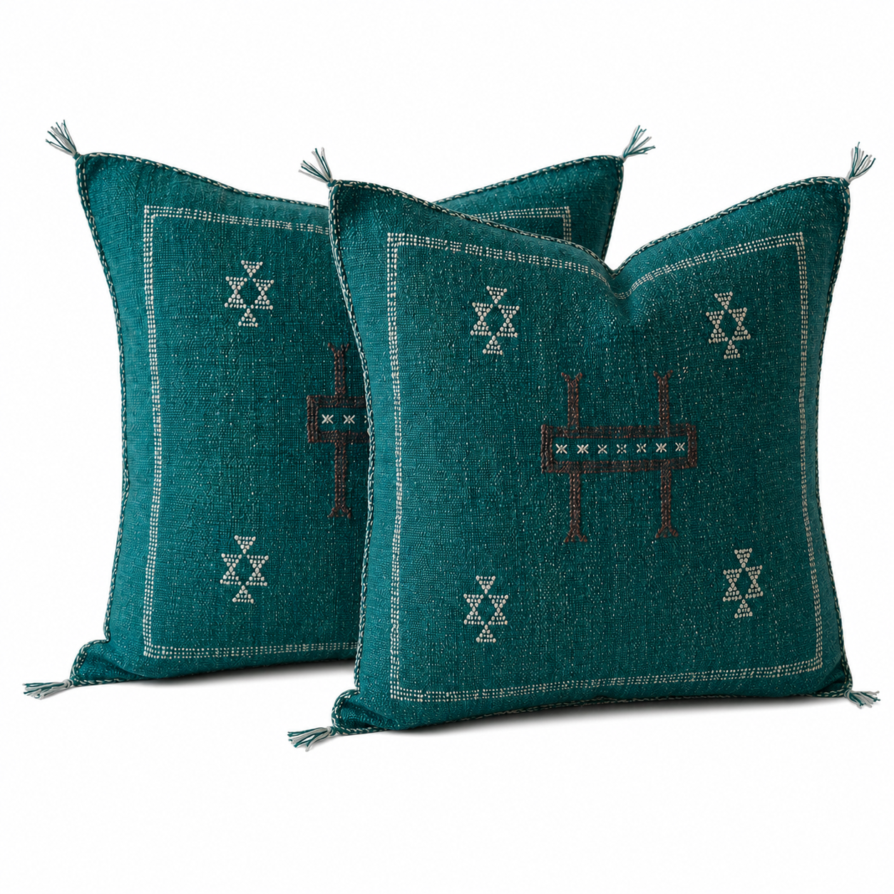 Berber Cactus Silk Peacock Blue Handmade Sabra Pillow