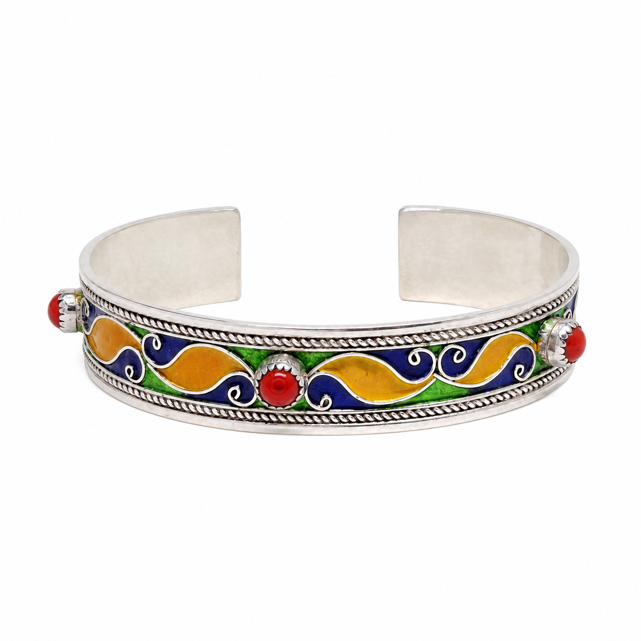 Berber Cuff: Handmade Sterling Silver Enamel Bracelet