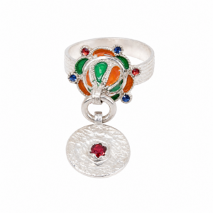 Berber Enamel Silver Plated Ring: Tribal Jewelry