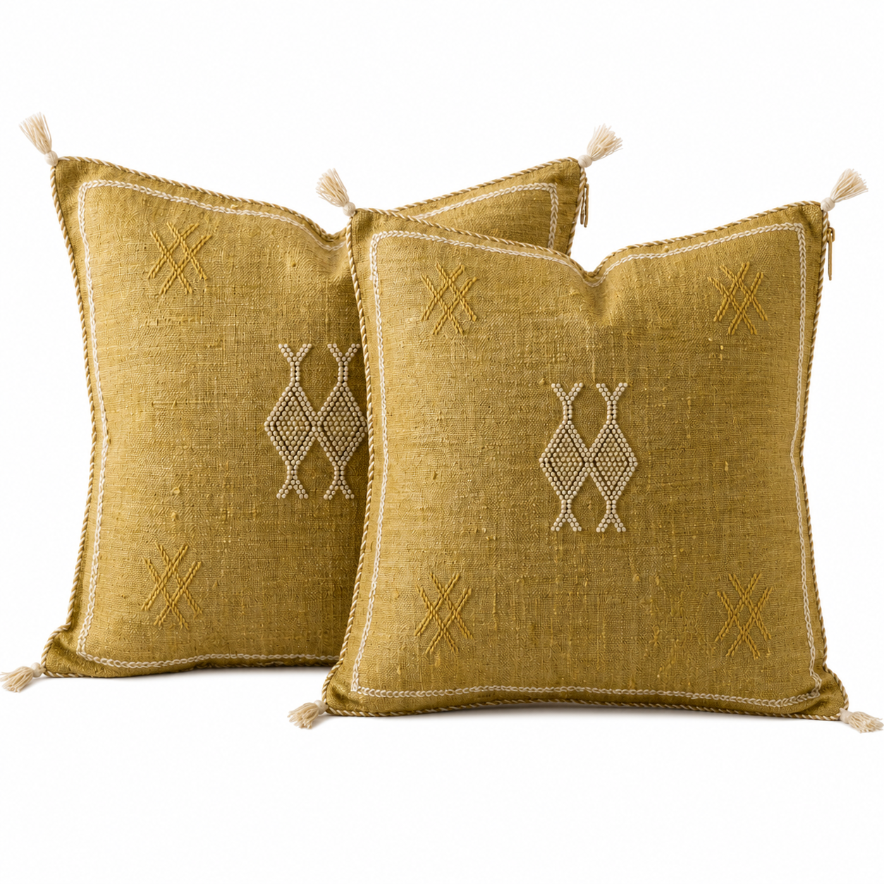 Berber Olive Cactus Silk Handmade Sabra Cushion Pillow