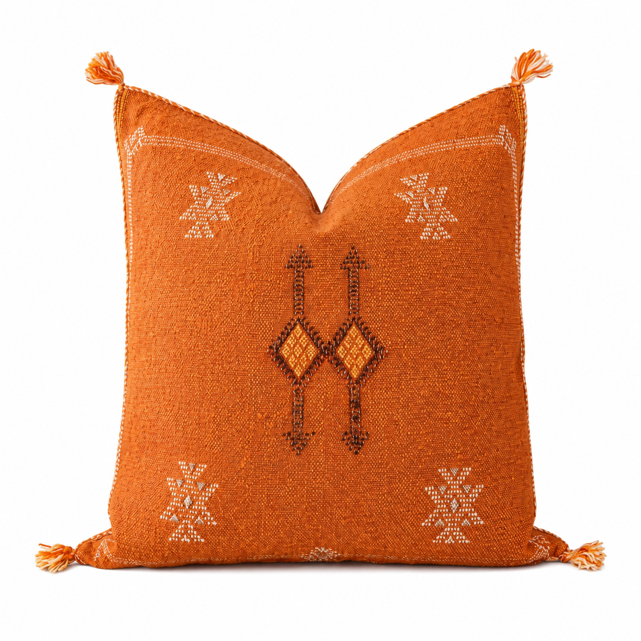 Berber Orange Cactus Silk Handmade Sabra Cushion Pillow