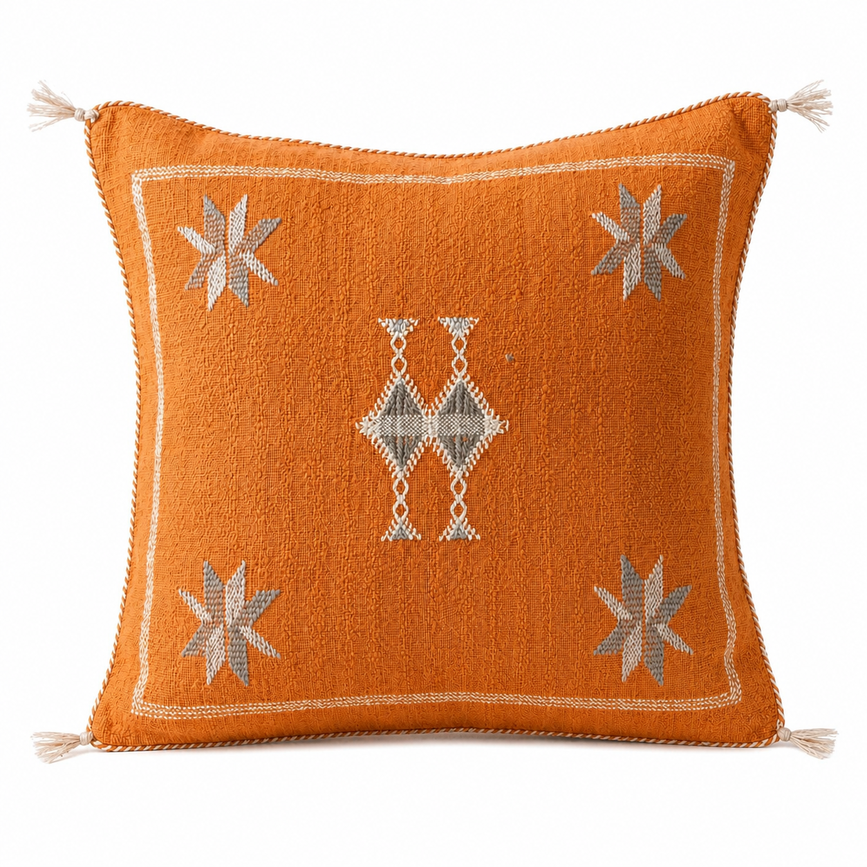 Berber Orange Cactus Silk Handmade Sabra Cushion Pillow