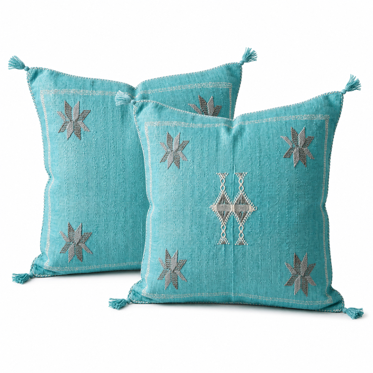 Berber Sky Blue Cactus Silk Handmade Sabra Pillow