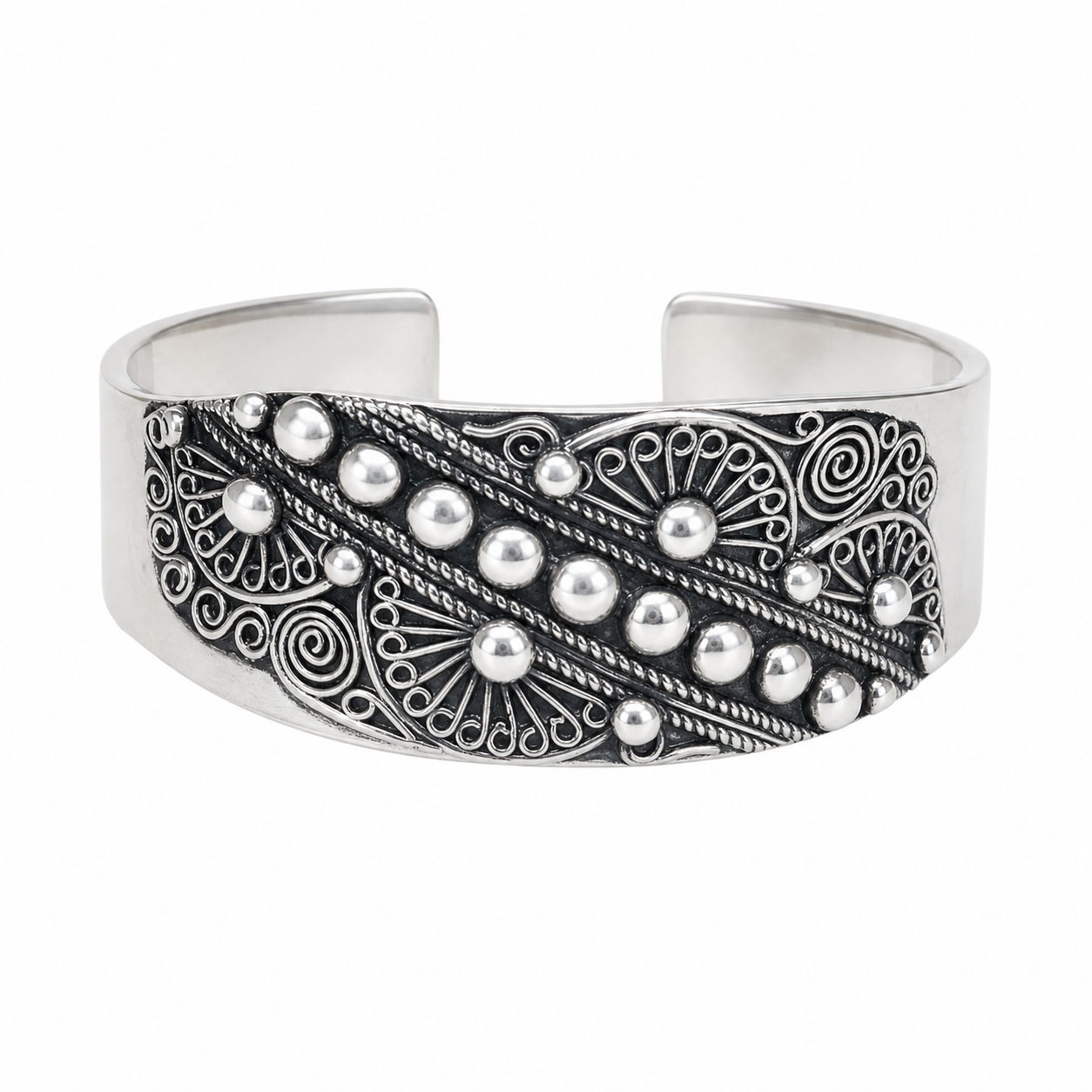 Berber Sterling Silver Cuff Bracelet, Tuareg Tribal Bangle, Adjustable Boho