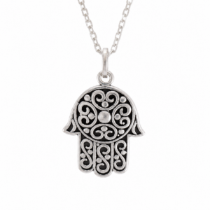 Berber Sterling Silver Hamsa Pendant: Judaica Hand of Fatima Necklace