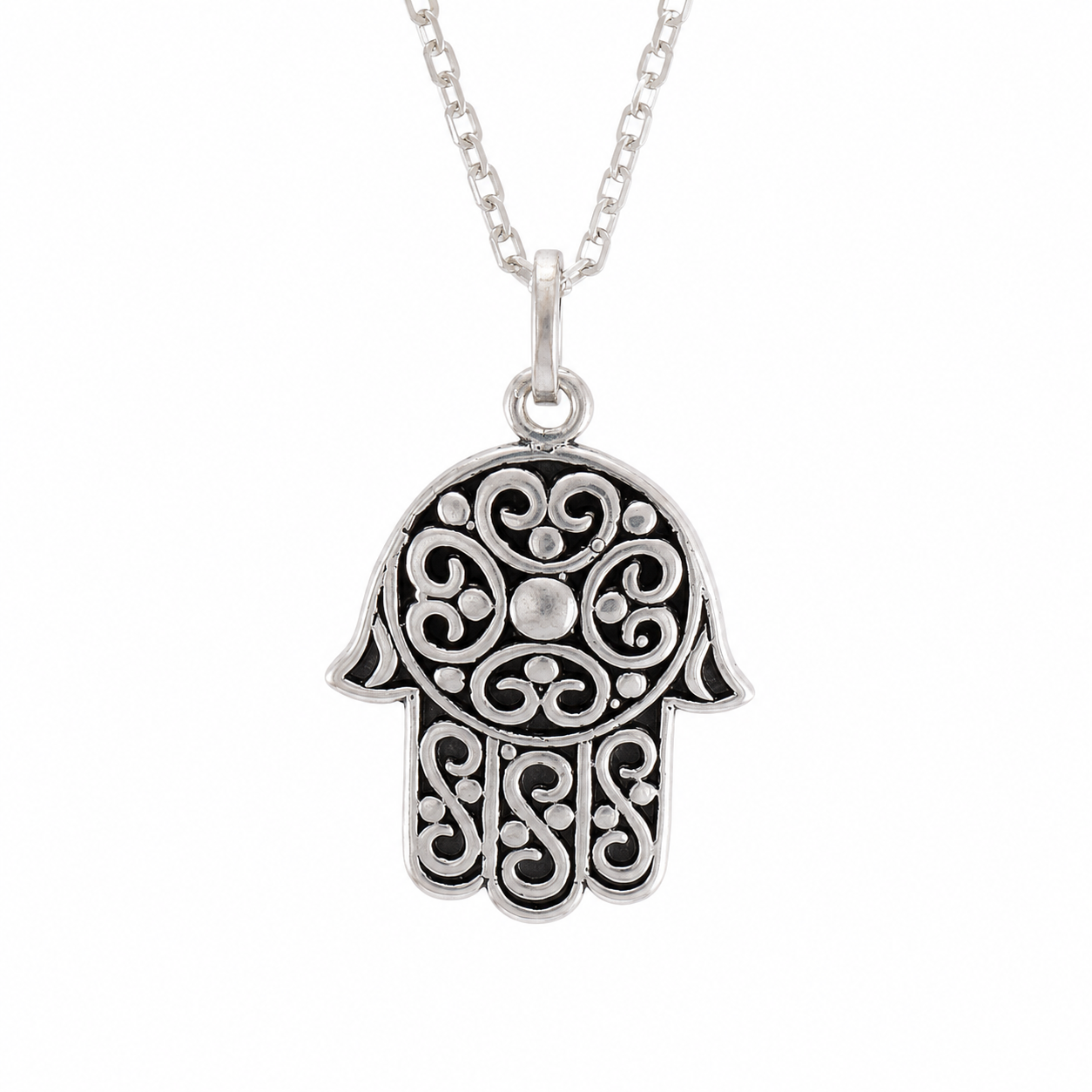 Berber Sterling Silver Hamsa Pendant: Judaica Hand of Fatima Necklace