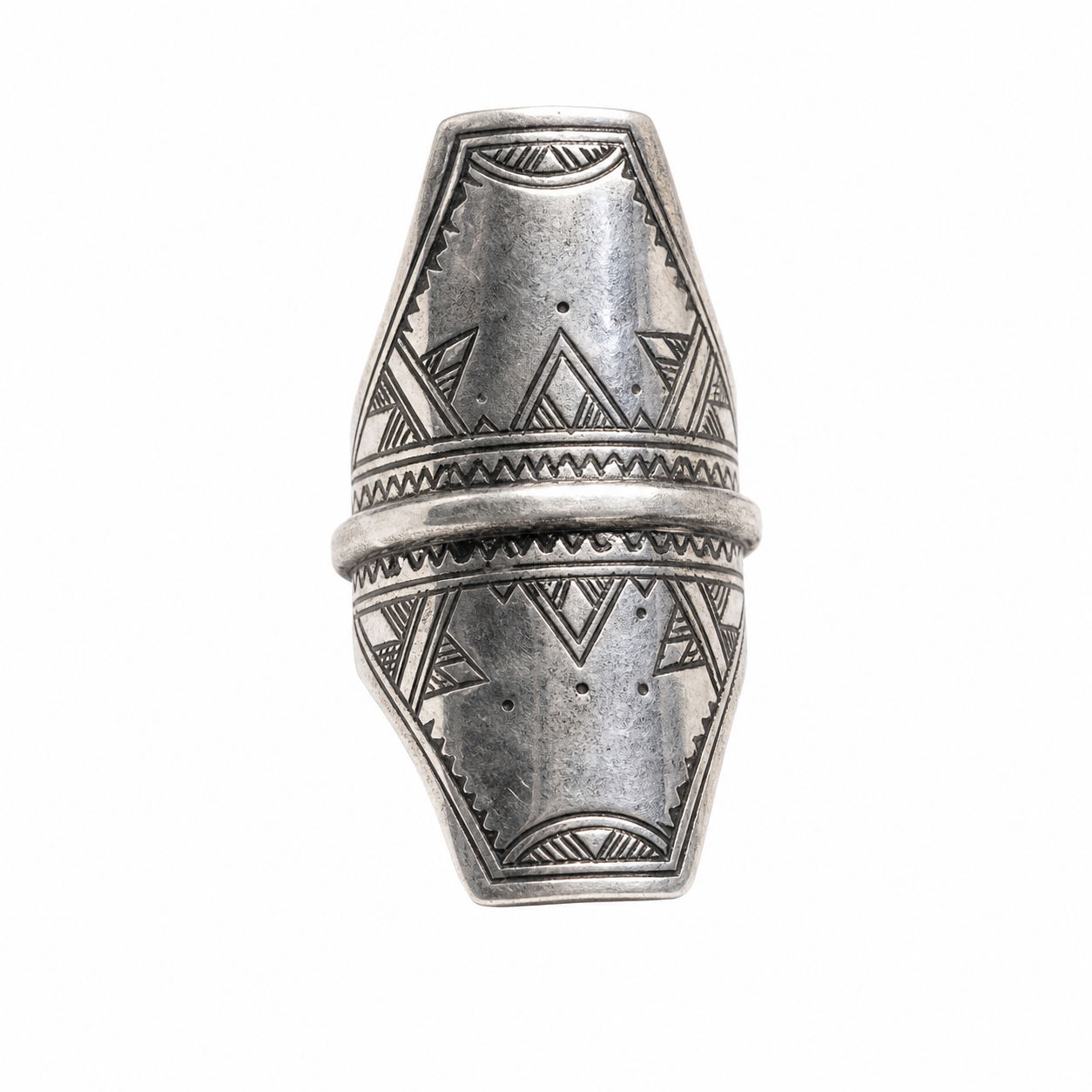 Berber Sterling Silver Ring: Engraved Tuareg Tribal Jewelry, Size 10